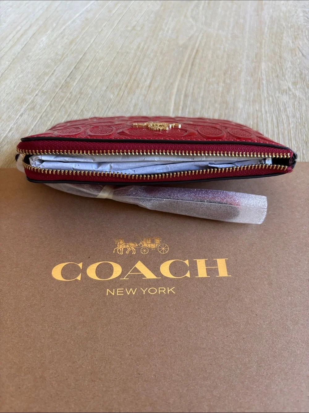 Coach Embossed Red Patent Leather Wristlet with 2 Charms NWOT